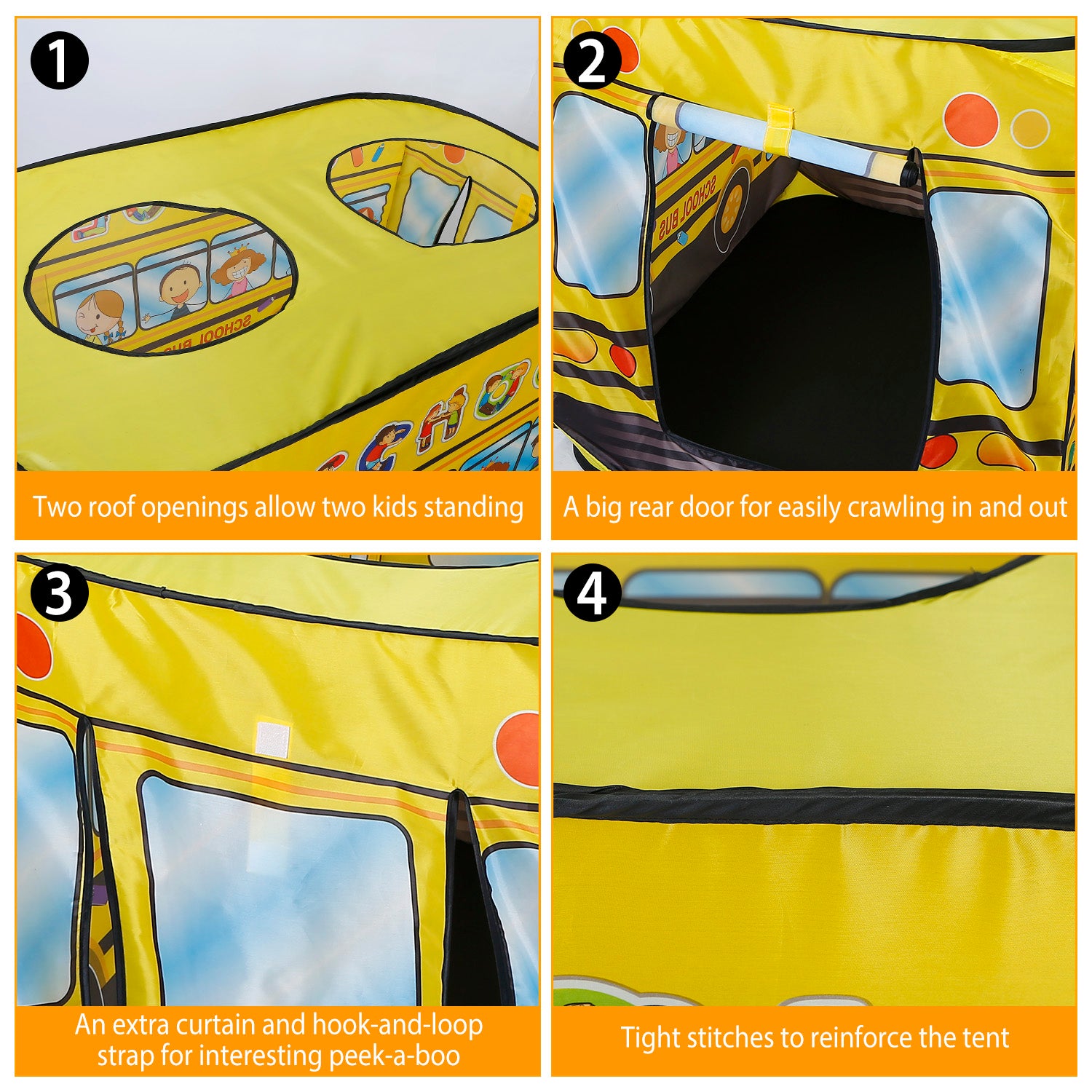 Kids Play Tent Foldable Pop Up Ice Cream Bus Tent Portable Children Baby Play House W/ Carry Bag For Indoor Outdoor Use