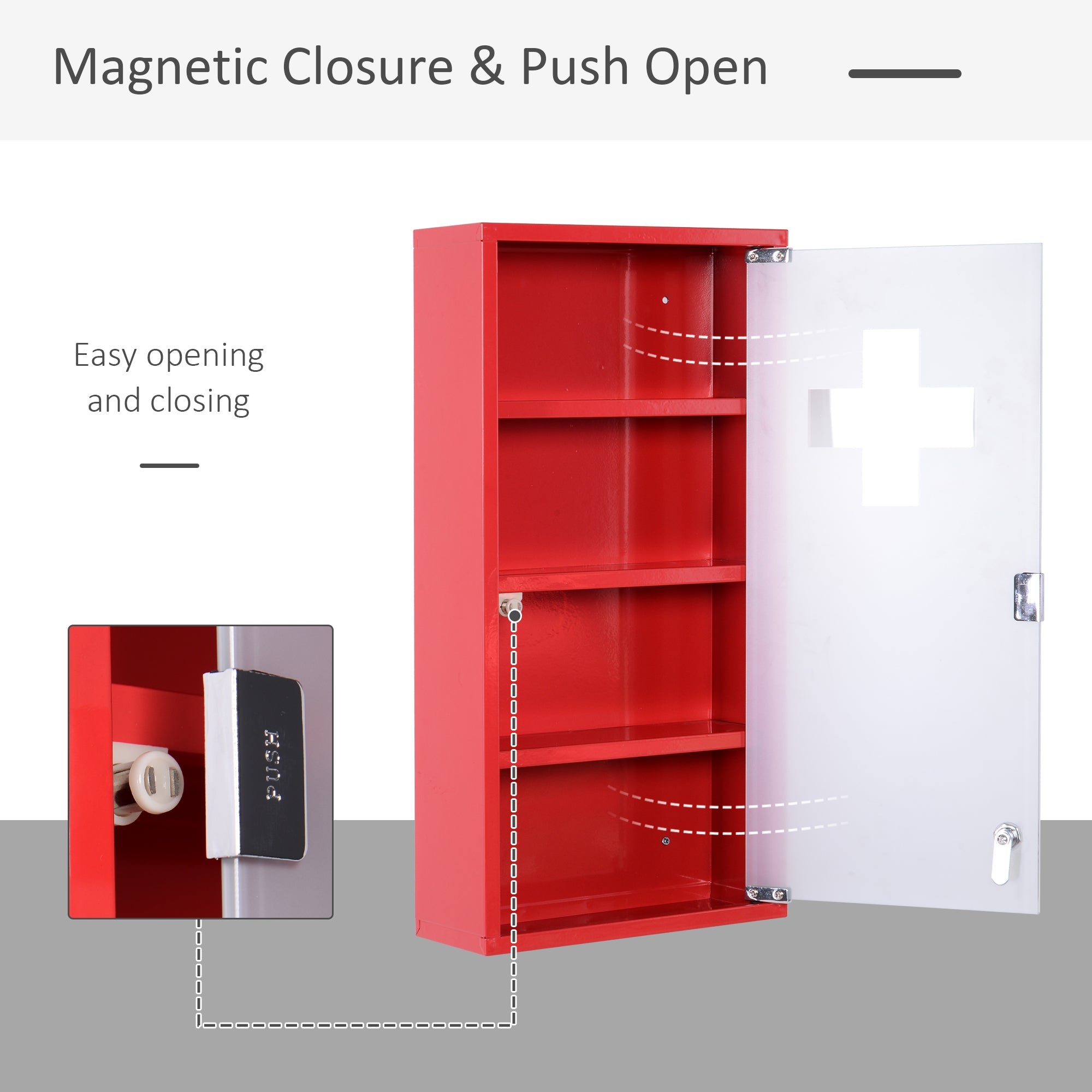 HOMCOM Wall Mount Medicine Cabinet Bathroom 4 Tier Shelves Steel Frame Glass Door Lockable 2 Keys