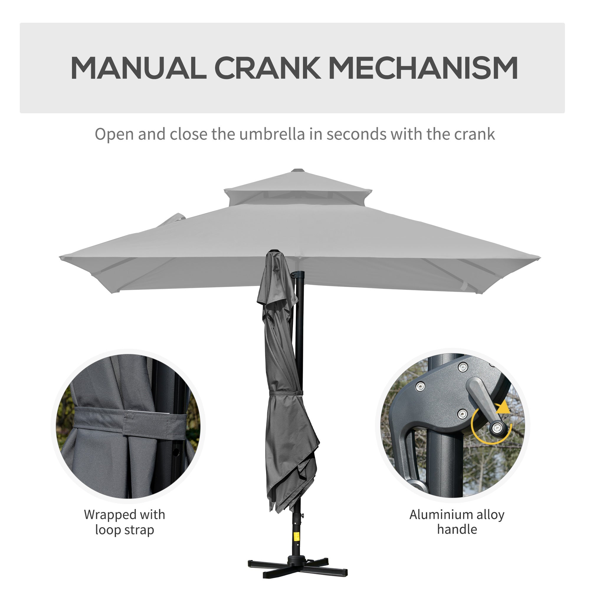 Outsunny 10'x10' Patio Umbrella Outdoor Square Cantilever Offset Umbrella Aluminum with 360° Rotation, Charcoal Grey