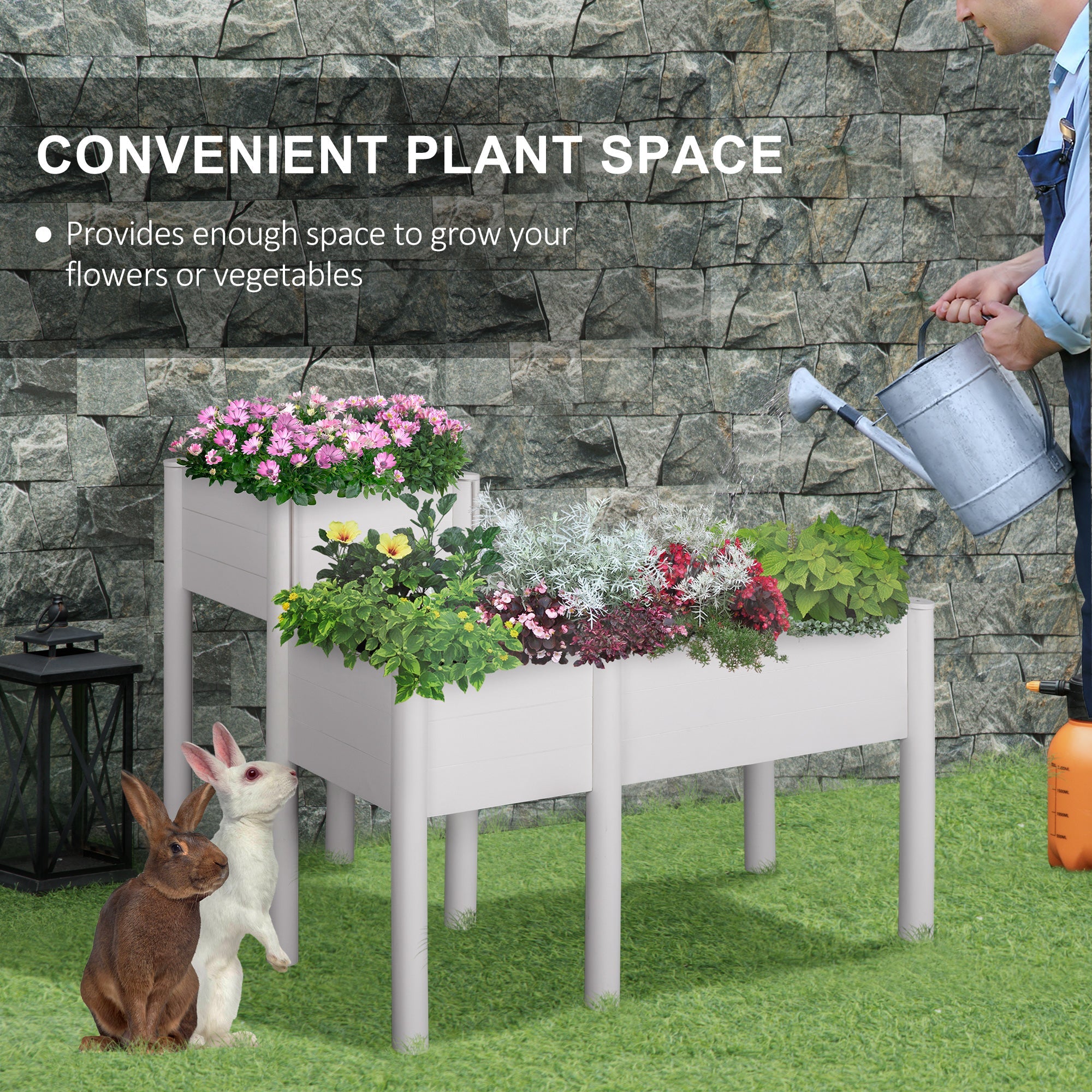 Outsunny 46" x 34" x 33" in Raised Garden Bed Outdoor Wood Elevated Planter Box Kit with Non-woven Fabric for Vegetables Flowers