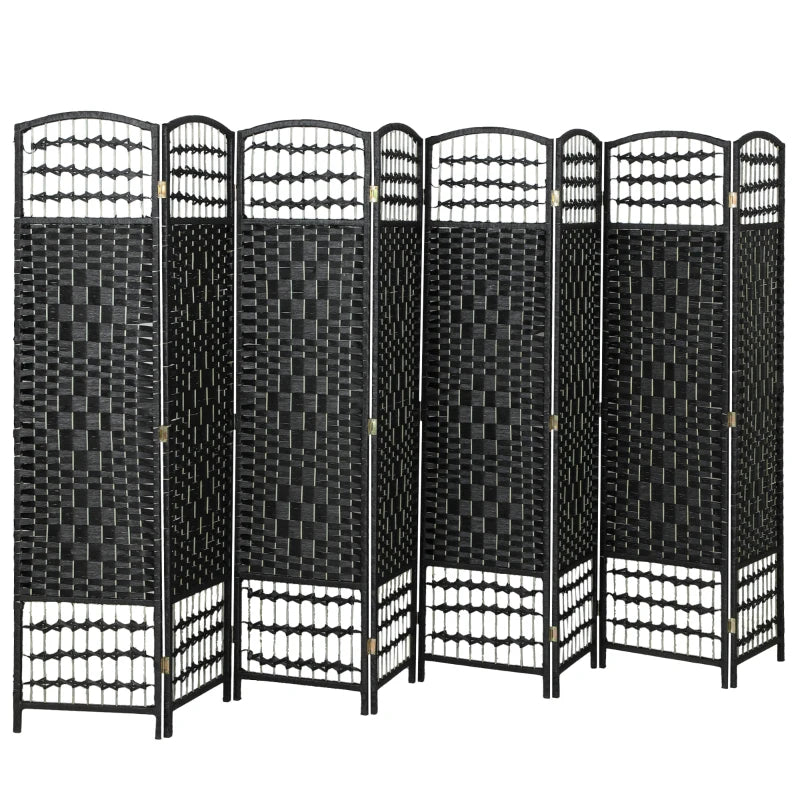 8 Panel Folding Room Divider, Portable Privacy Screen, Wave Fiber Room Partition for Home Office, Black