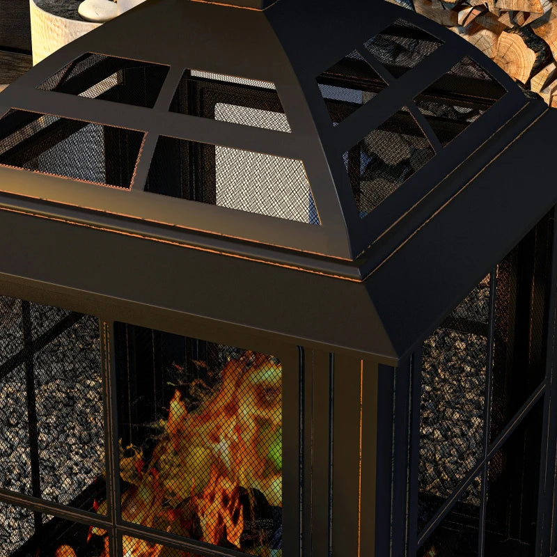 Wood-Burning Fire Pit, Chimney Style Firepit with Poker, 28" x 28", Black