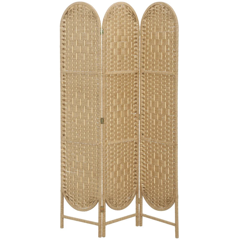 Bohemian Privacy Screen, Folding Room Divider with 3 Panels and Arched Top for Bedroom Living Room Office, Natural Wood