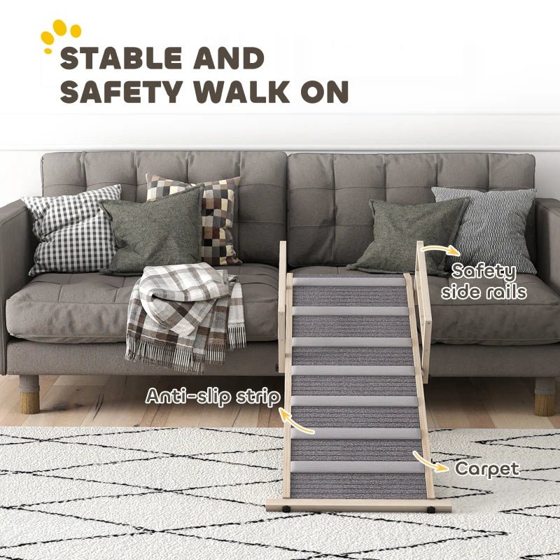 Dog Ramp, Folding Pet Ramp, 4 Adjustable Height from 15" to 19", Pet Stairs with Side Rails for Small to Large Dogs