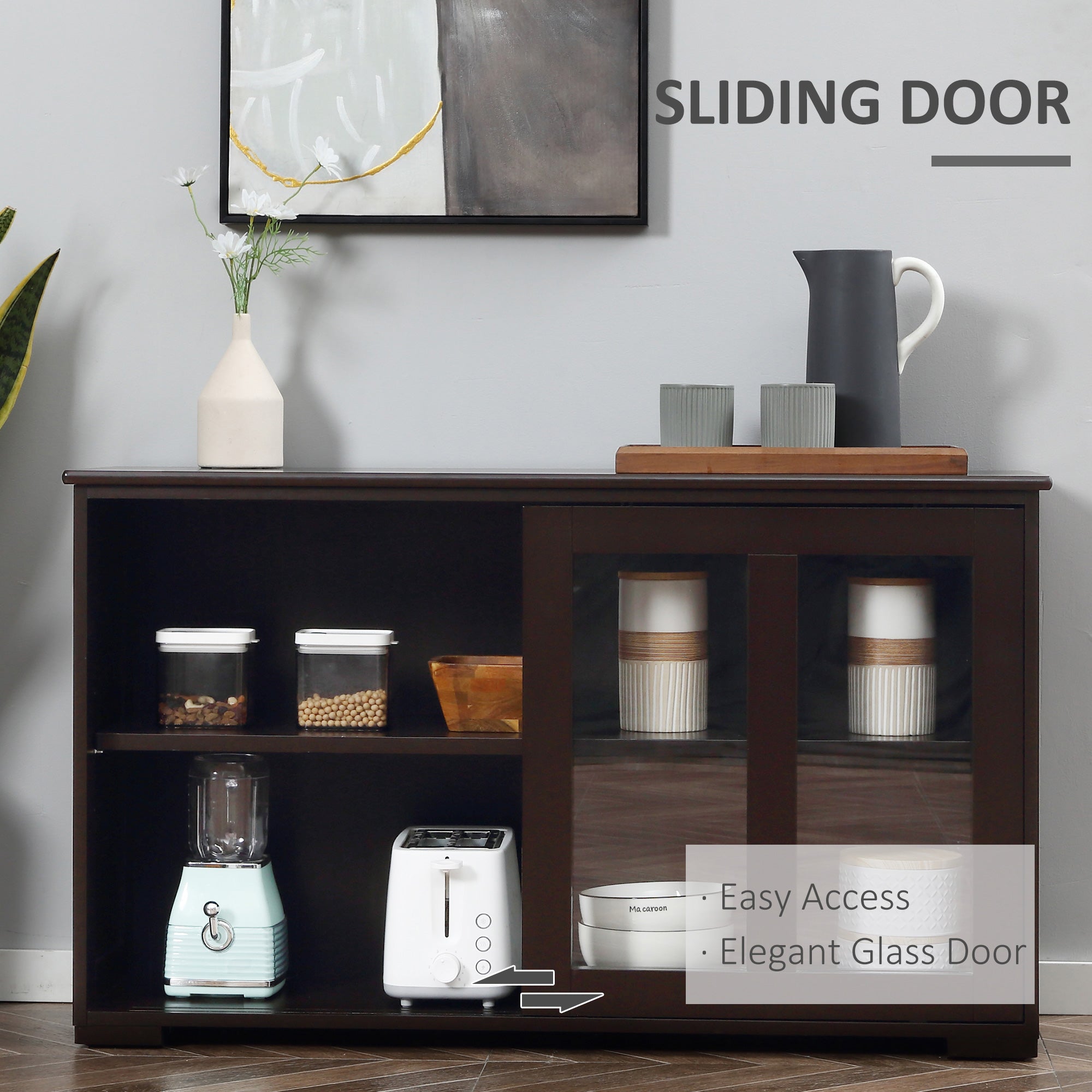 HOMCOM Modern Kitchen Sideboard Stackable Storage Cabinet Sliding Glass Door Console Cupboard Serving Buffet Coffee Furniture