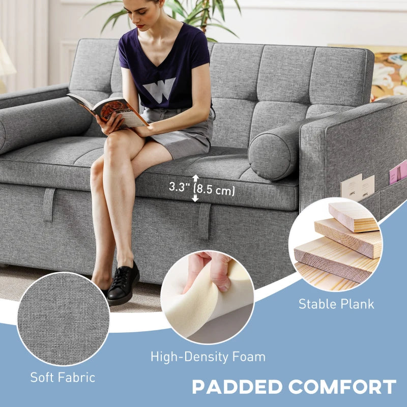 Pull Out Sofa Bed, Sleeper Sofa Couch with USB Ports, Small Linen Loveseat Futon Couch for Living Room, Grey