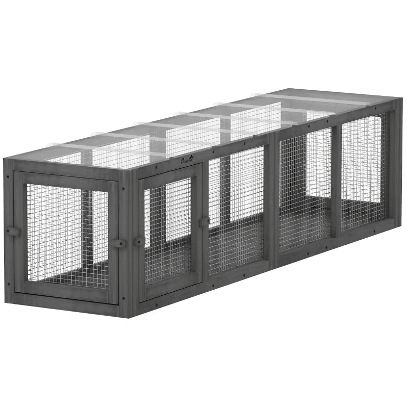 Outdoor Cat Tunnel, Wooden Play Cat Enclosure, Extendable Pet Run with 3 Doors, for Indoor and Outdoor Use, Grey