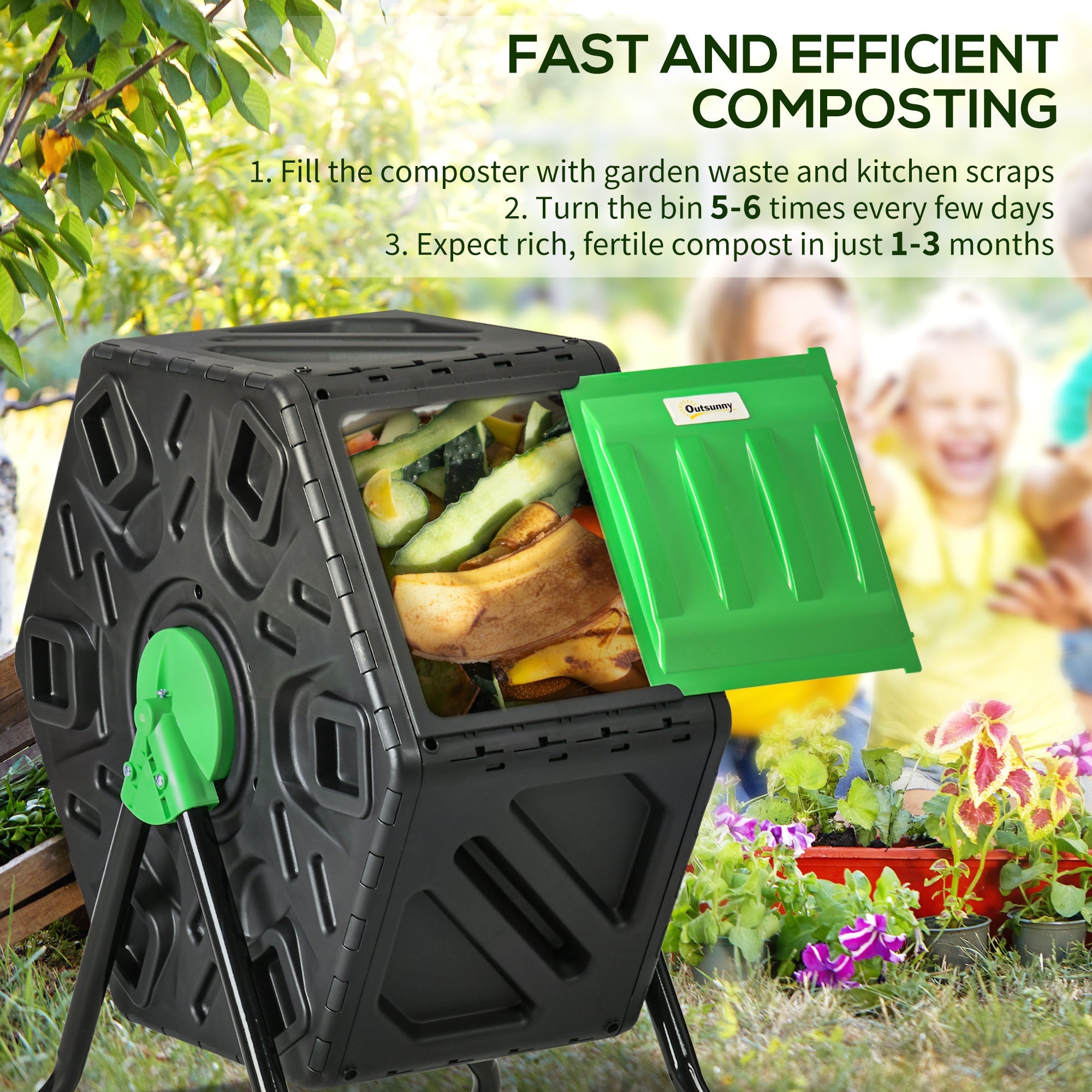 Outsunny Rotating Composter, Compost Bin with 48 Vents and Steel Legs, 17 Gallon