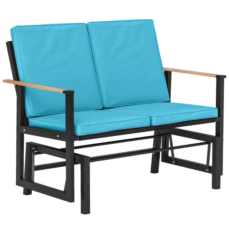 Outdoor Glider Bench for 2 Person, Patio Glider Loveseat with Thick Cushions for Garden Balcony Porch, Navy Blue