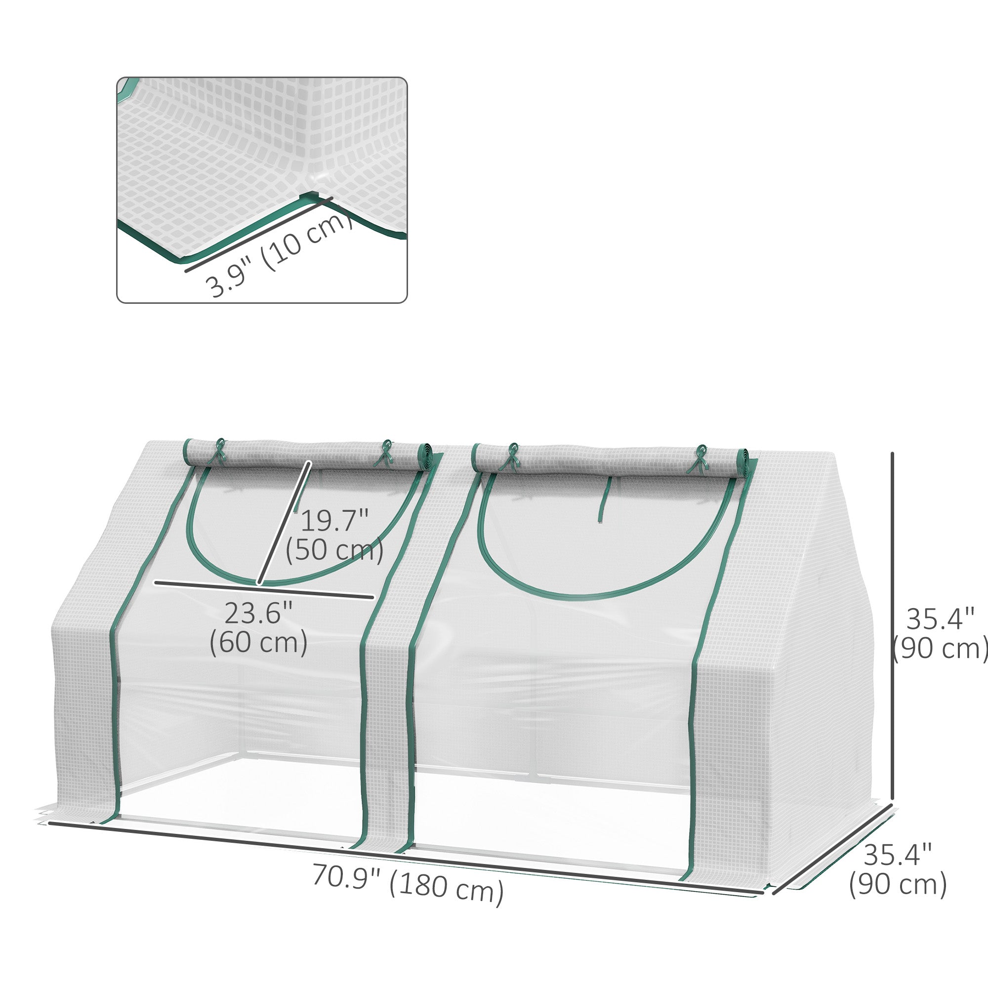 Outsunny 6' x 3' x 3' Portable Mini Greenhouse, Garden Green House Kit with 2 PE/Plastic Covers, Steel Frame and 2 Roll Up Zipper Windows, White