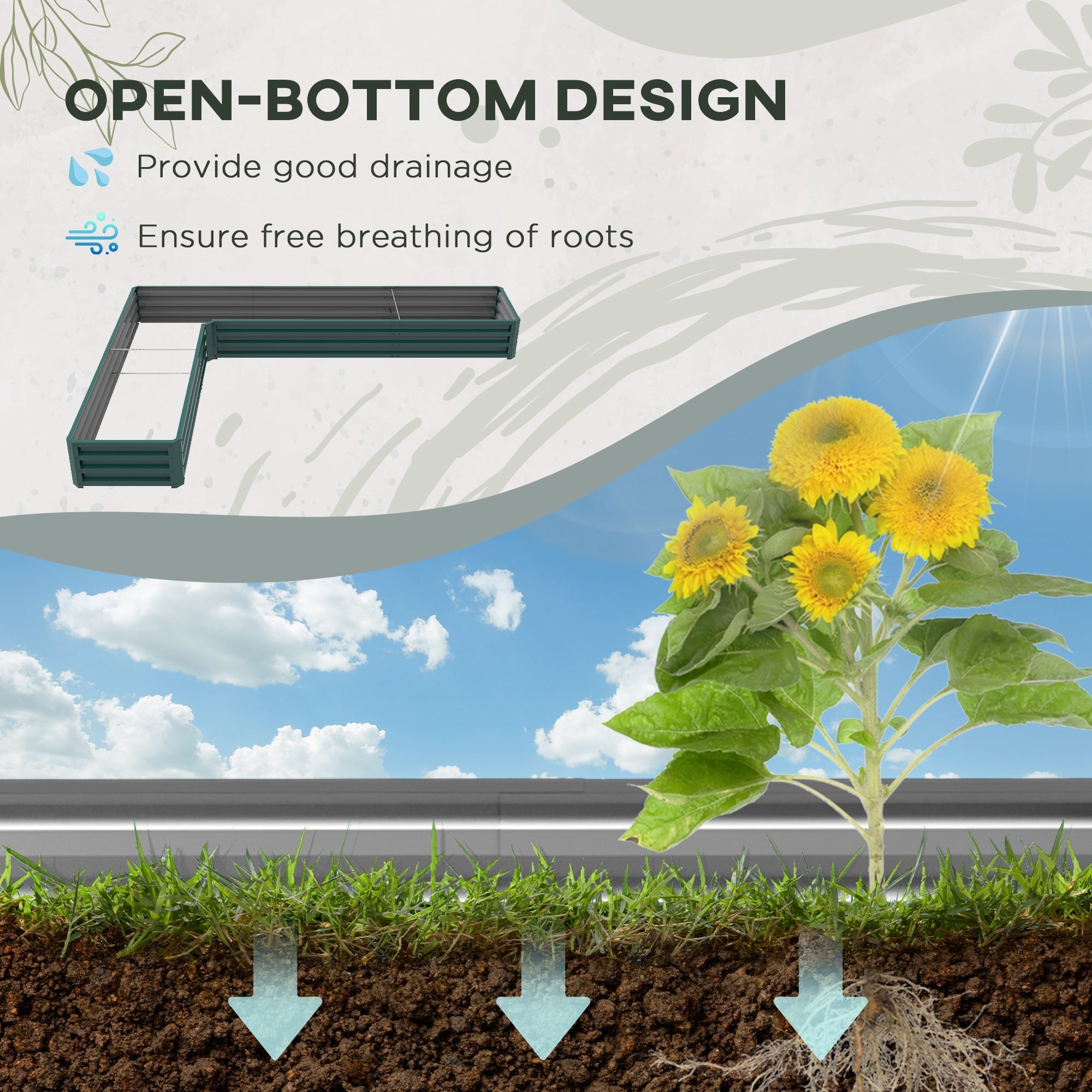 Outsunny Galvanized Raised Garden Bed Steel Planter Box with Rods for Vegetables Flowers Herbs 82" x 109" x 12" Green