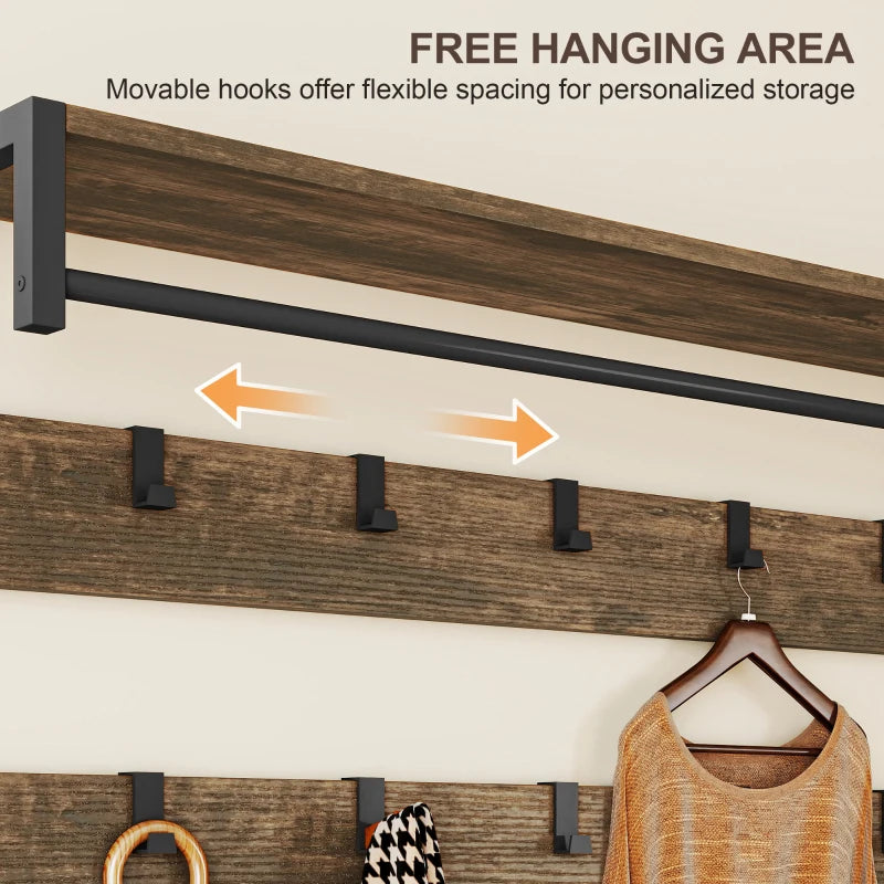 6-In-1 Hall Tree with Shoe Storage, Coat Rack Shoe Storage with 10 Hooks, 2 Fabric Drawers, Rustic Brown