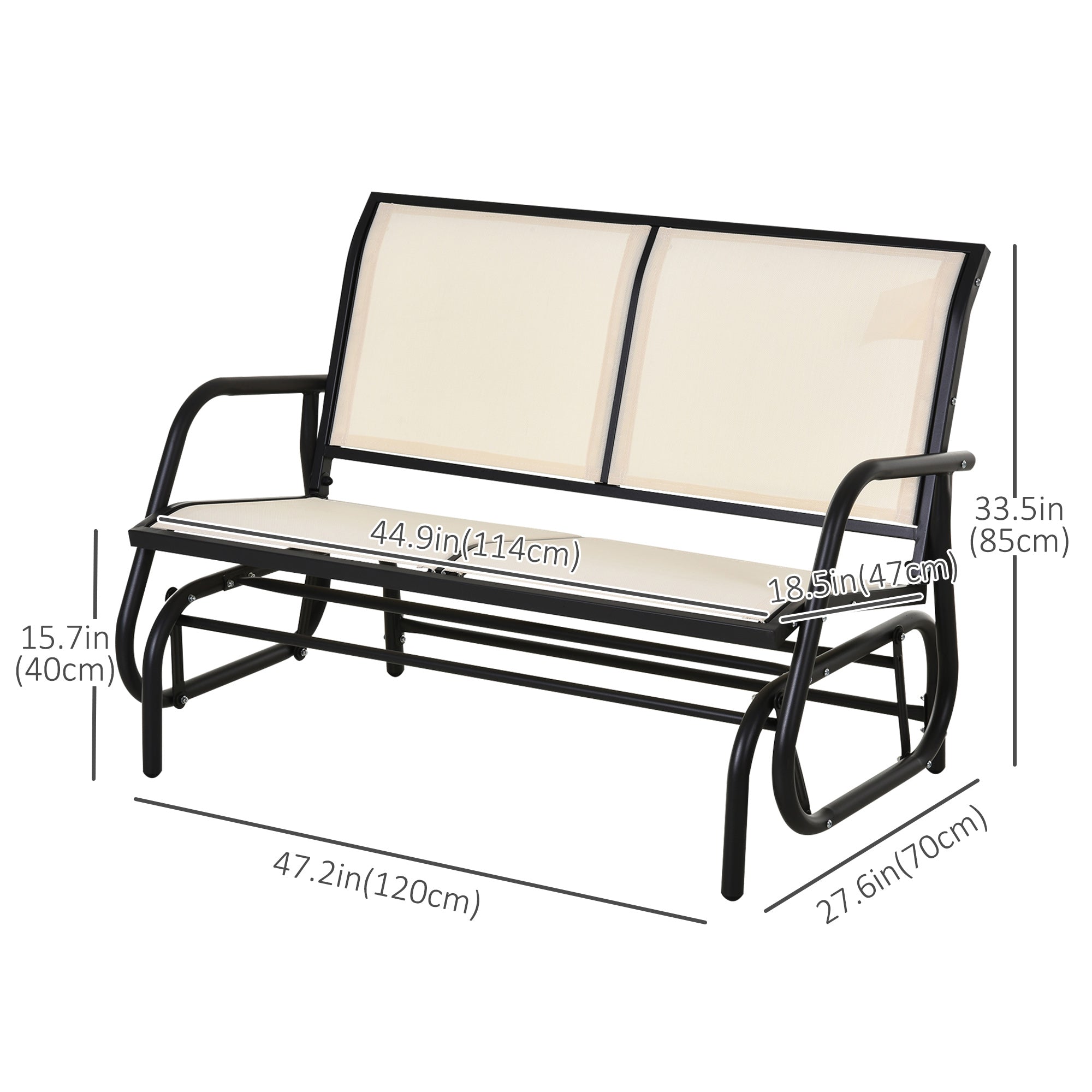 Outsunny Patio Double Glider Outdoor Steel Sling Fabric Gliding Bench Garden Swing Chair Heavy-Duty Porch Rocker Garden Loveseat Cream