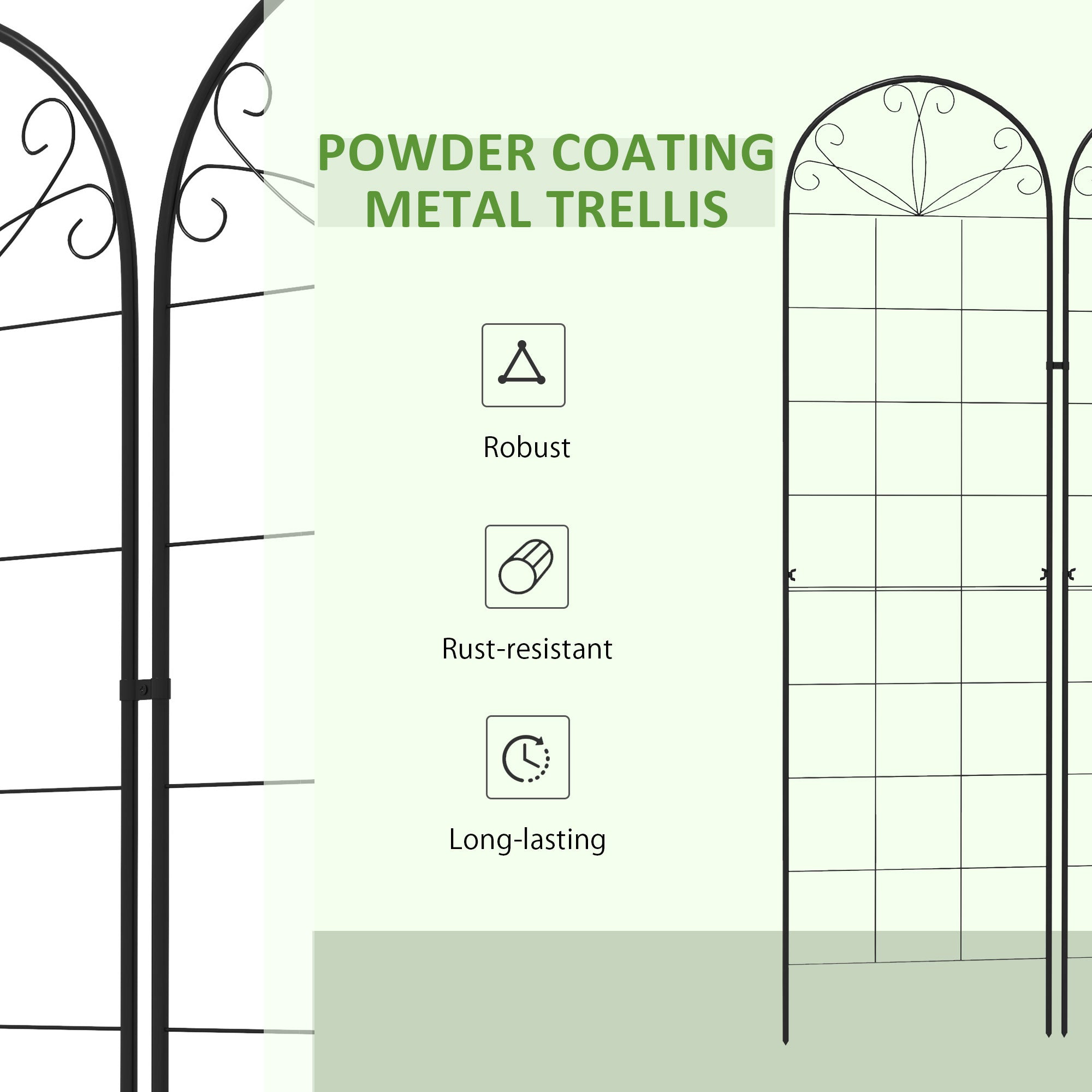 Outsunny 2 Pcs Garden Trellis for Climbing Plants, Outdoor Metal Trellis Plant Support Trellises for Patio, Lawn, Backyard