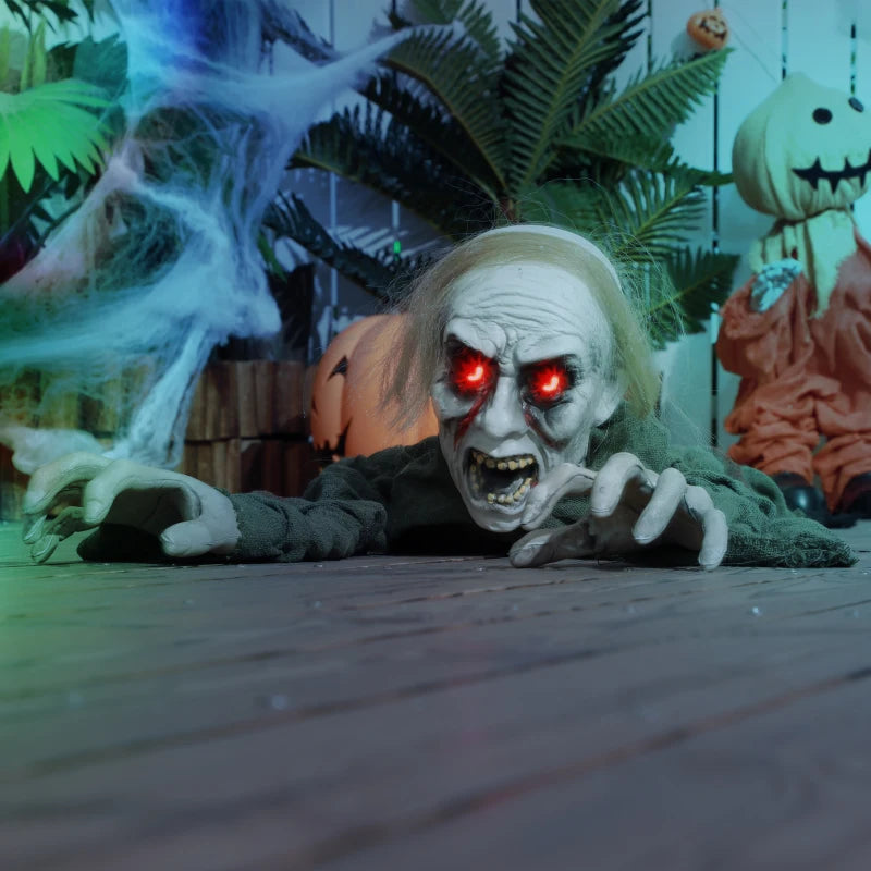 HOMCOM 66" Outdoor Halloween Crawling Zombie – Animated Prop with Sound Activation & Light-Up Eyes