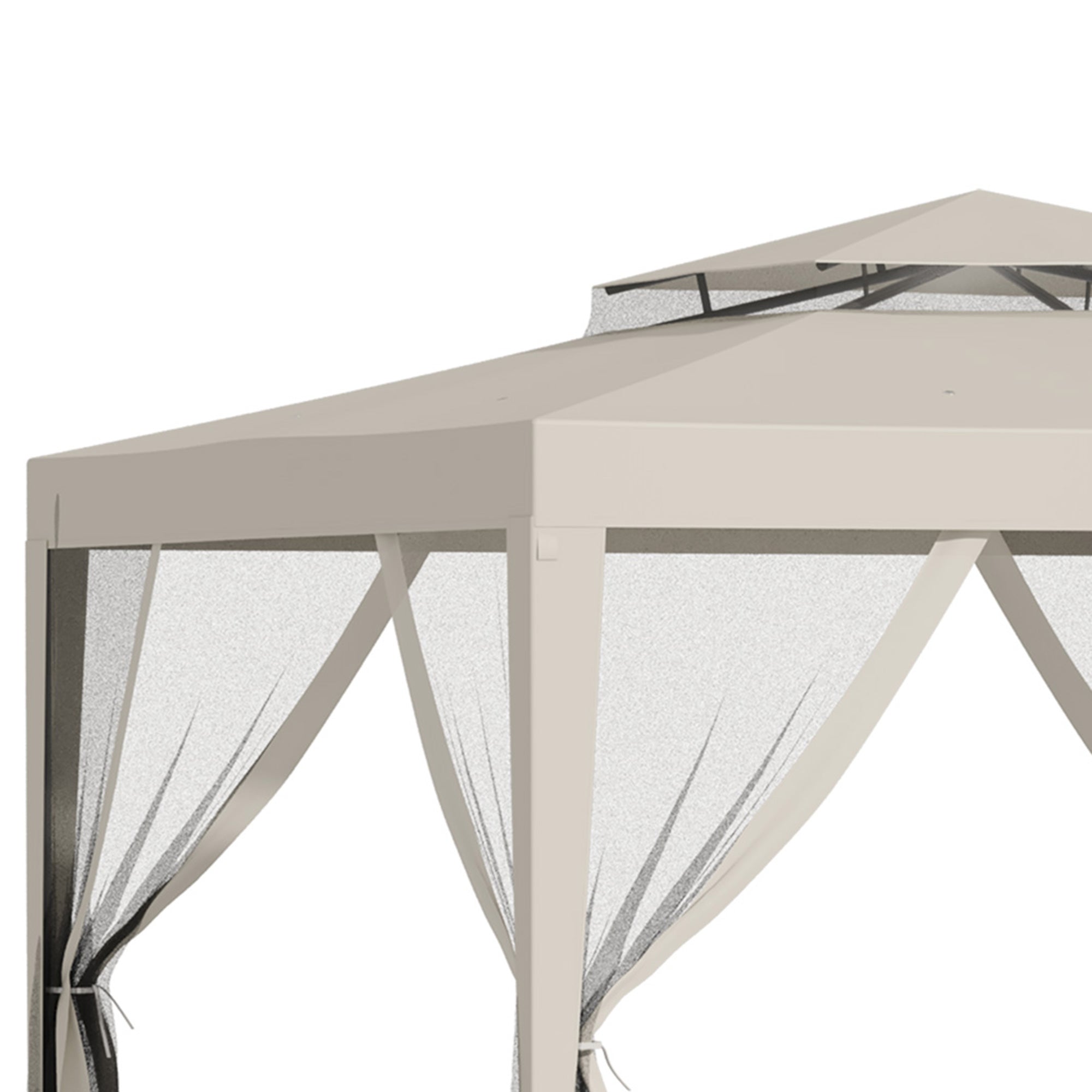 Outsunny Canopy Tent 10'x10' Party Tent with Mesh Netting Double Tier Roof Backyard Garden Patio Outdoor Beige
