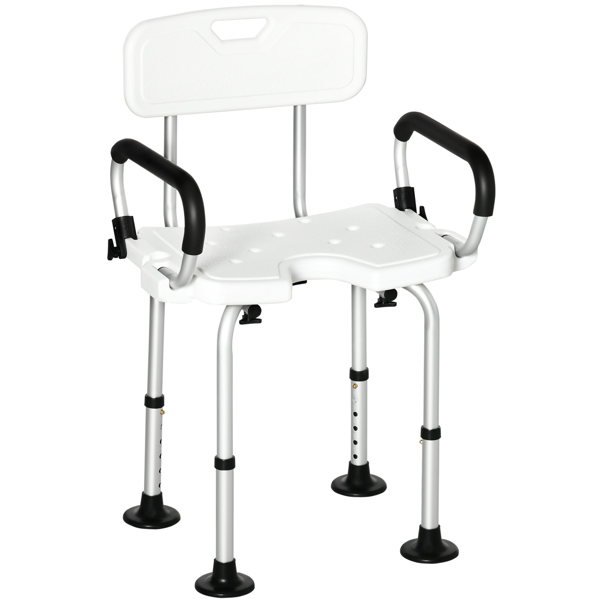 HOMCOM Shower Chair with Arms and Back, Bath Seat with Adjustable Height, Anti-slip Shower Bench for Seniors and Disabled, Tool-Free