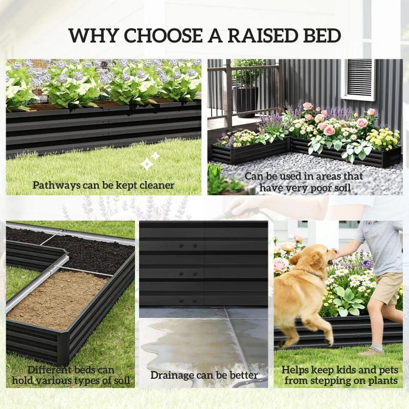 L-Shaped Raised Garden Bed, 82" x 109" x 12" Galvanized Steel Planter Box with Multi-reinforced Rods for Vegetables, Flowers and Herbs, Black