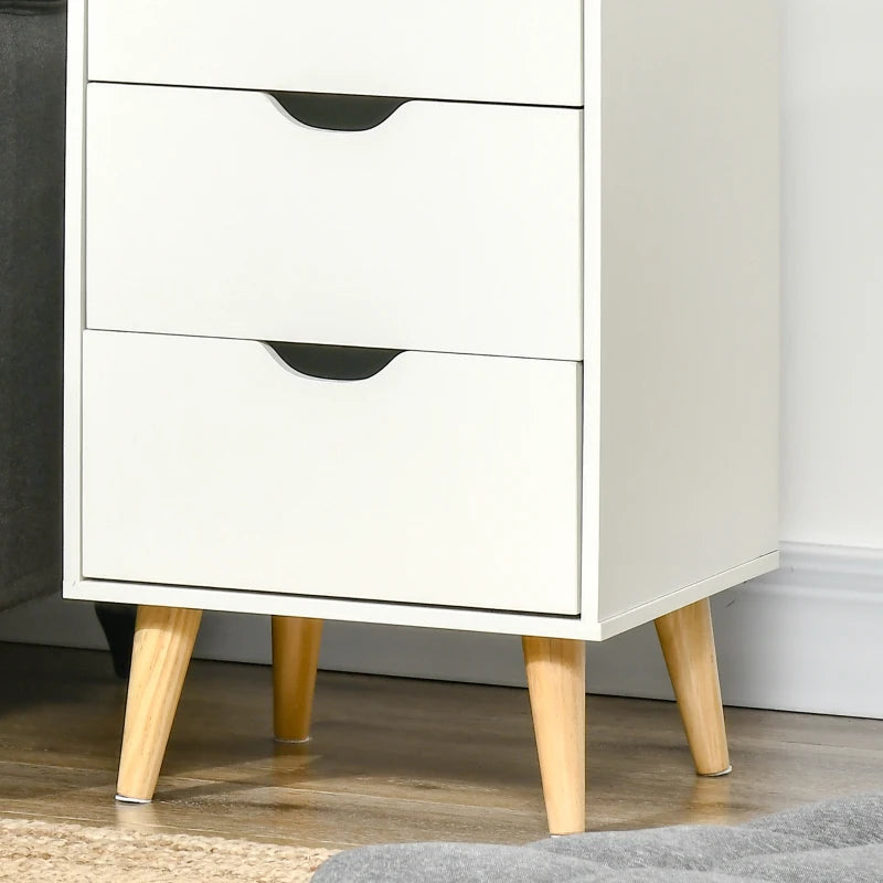 Bedside Table, Modern Nightstand with 3 Drawers, Side End Table with Wood Legs for Living Room, Bedroom, White