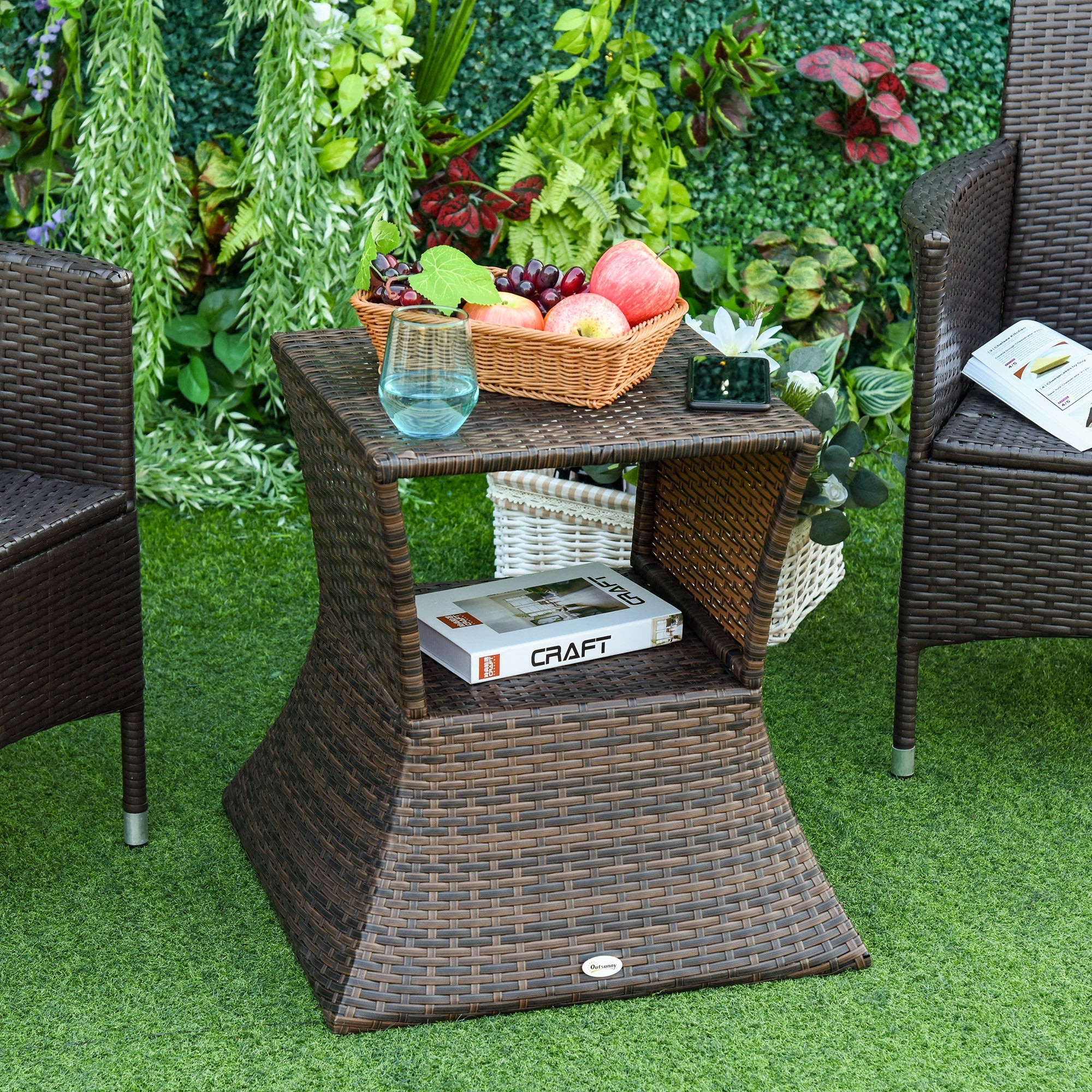 Outsunny Outdoor Patio Rattan Wicker Coffee Table w/ Umbrella Hole