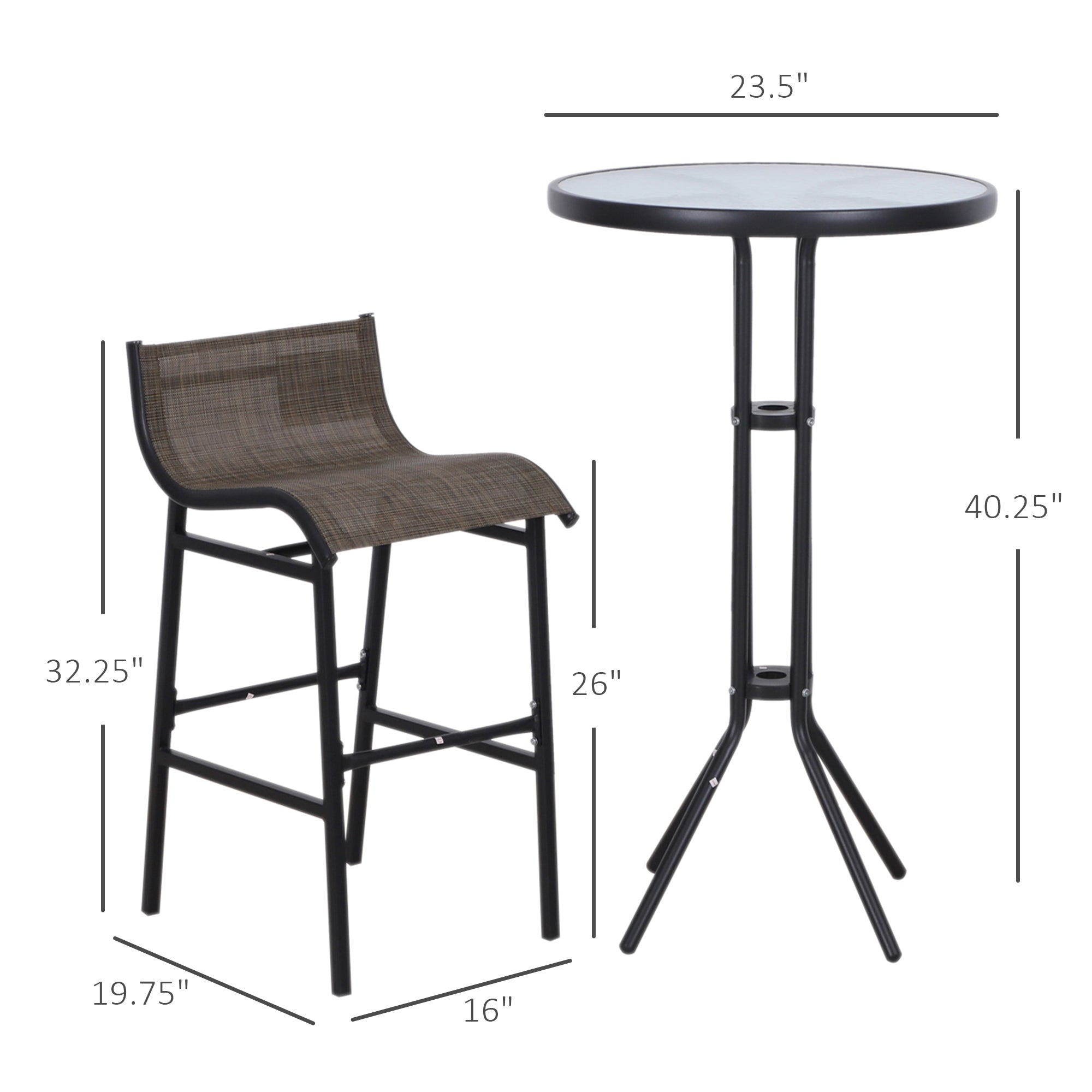 Outsunny Outdoor Patio Pub Set 3pcs Garden High Bistro Set Table 2 Bar Stools Dining Tan