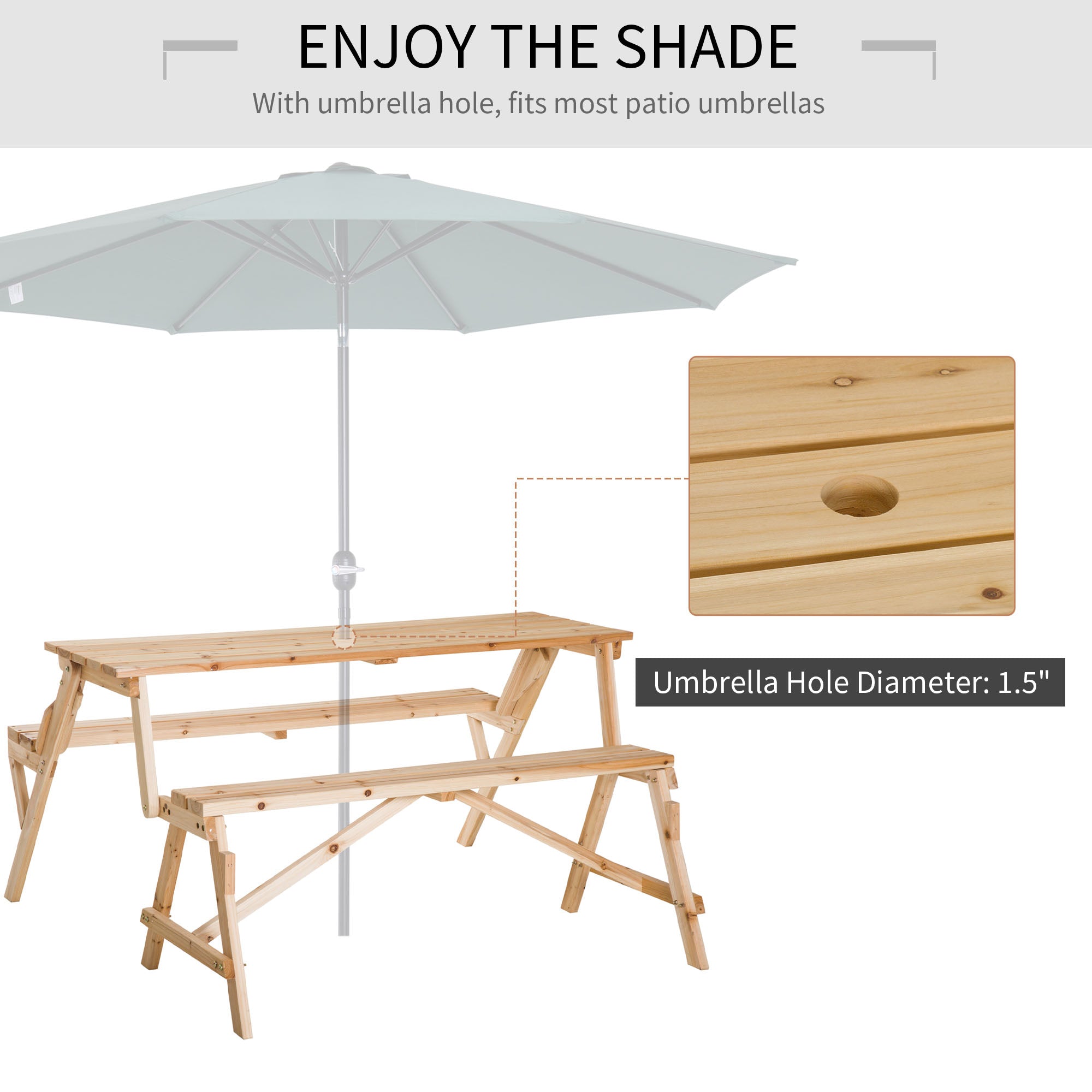 Outsunny Wood Picnic Table Convertible Patio Garden Bench 2 in 1 Outdoor Leisure Nature