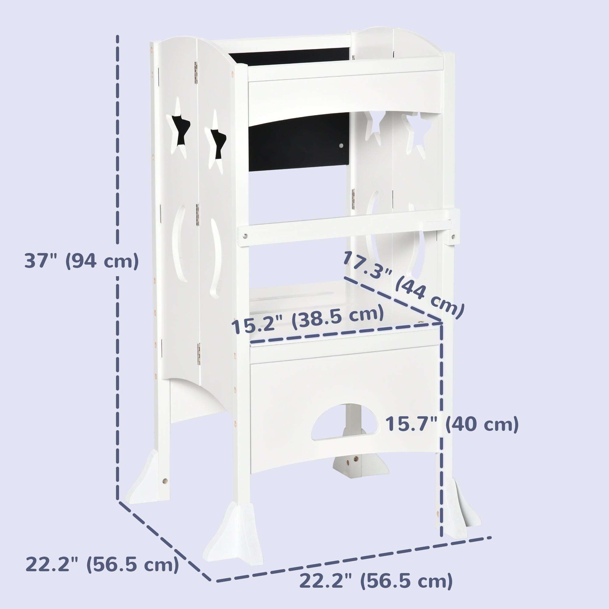 Qaba Foldable Toddler Kitchen Stool with Blackboard & Safety Handrail in White for Ages 3-6