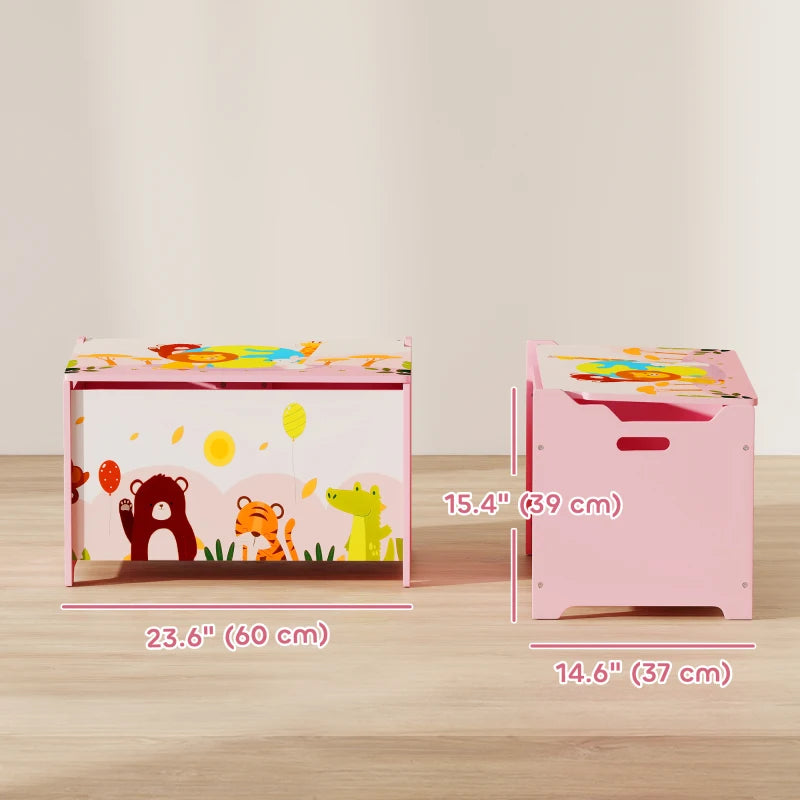 Qaba Kids Storage Chest with Lid, Toy Box Organizer with Safety Hinges for Playroom, Bedroom, Living Room, Pink
