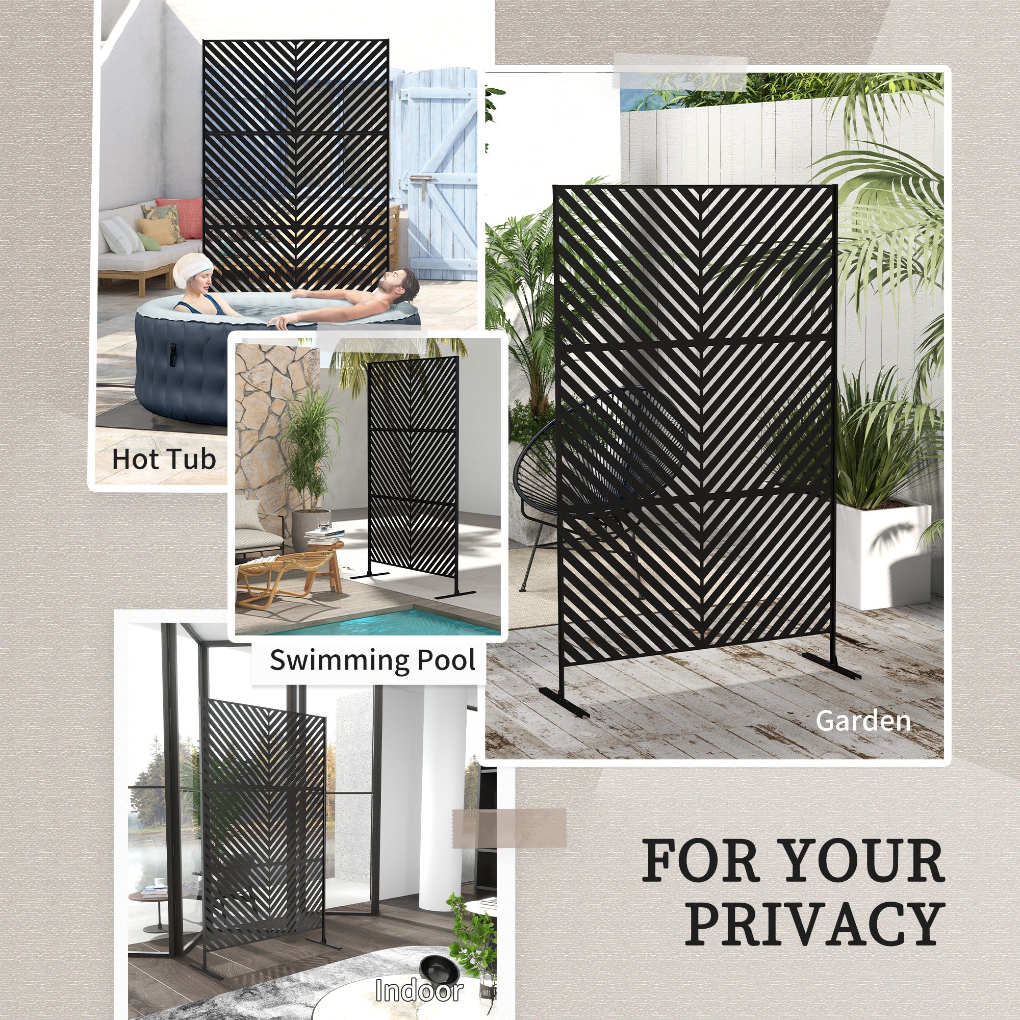 Outsunny 6.5FT Metal Outdoor Privacy Screen Divider with Stand Triangle Design Black