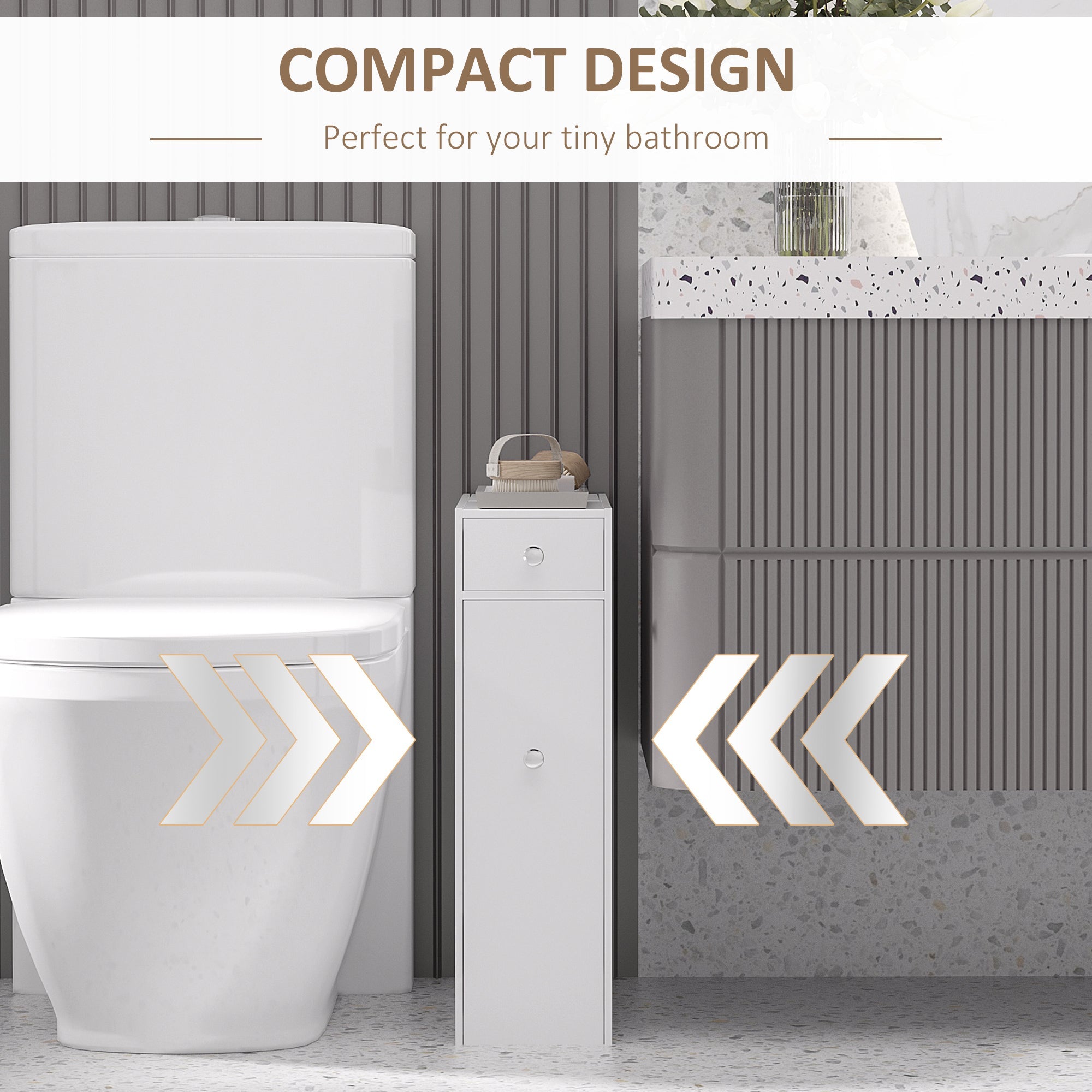 HOMCOM Compact Bathroom Storage Cabinet: White Space Saver, Toilet Paper Holder, Narrow Cabinet