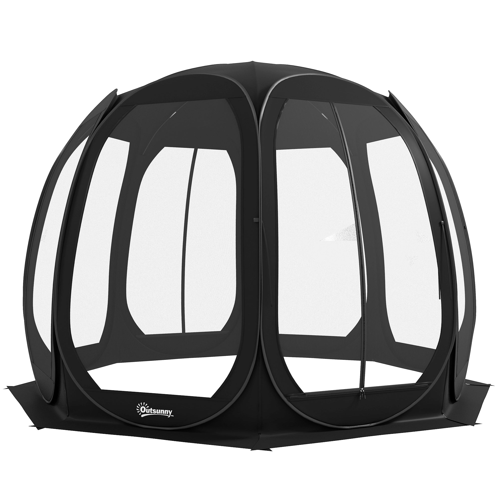 Outsunny 11' x 11.5' Screen Tent, Pop Up Camping Gazebo with Portable Carry Bag and 2 Doors, Black