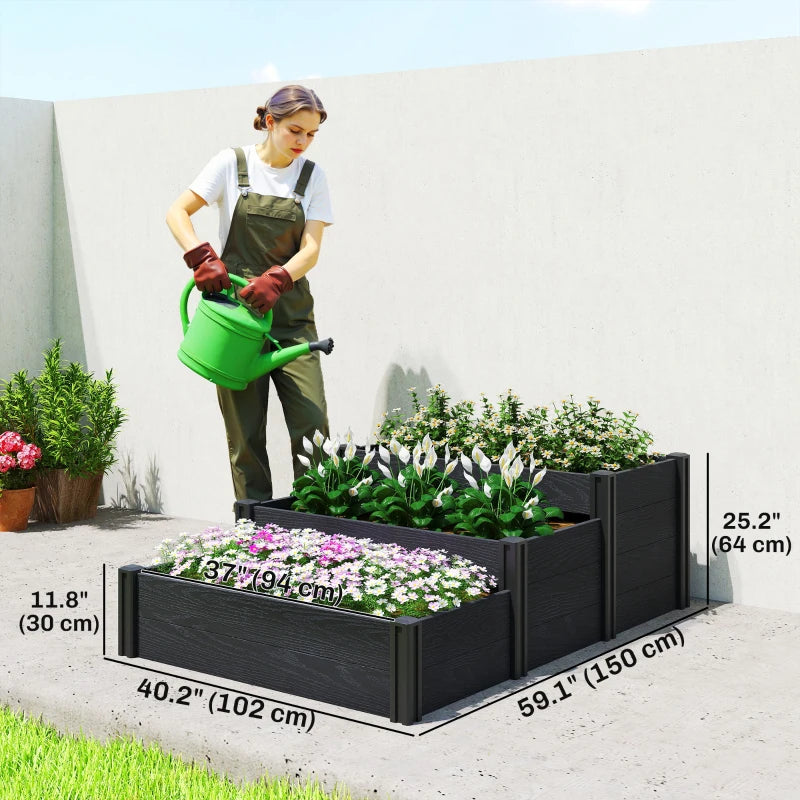 Vinyl Raised Garden Bed Kit, 3-Tier Elevated Garden Box with Open Bottom, DIY Assembly, Outdoor Raised Planter Box
