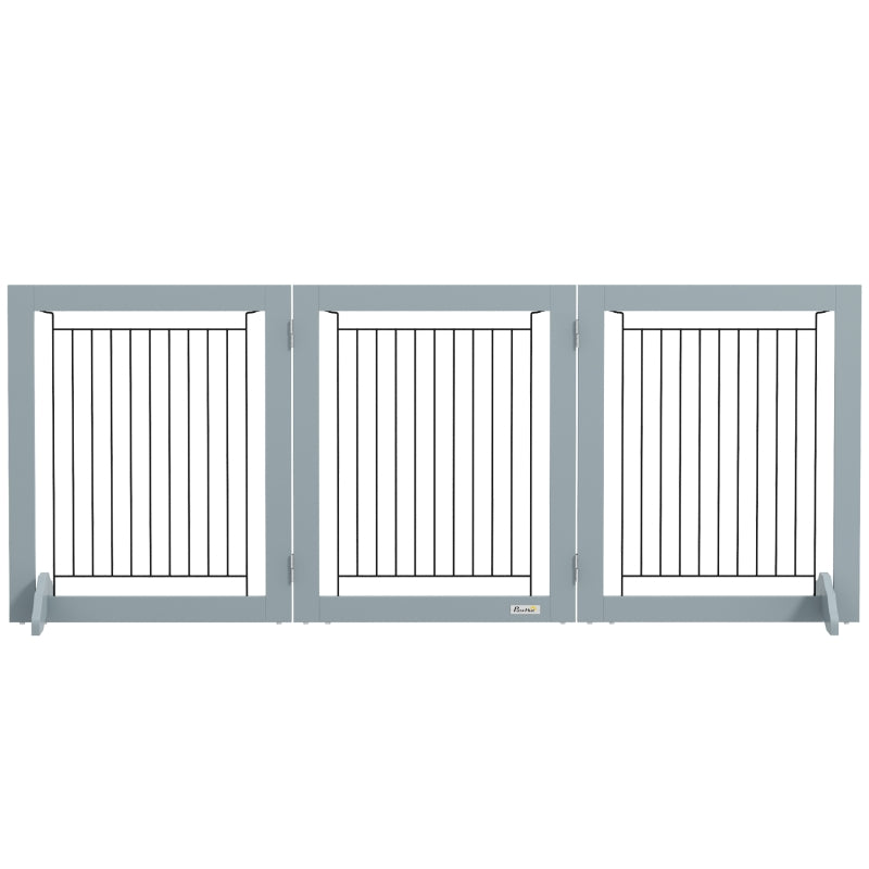 Freestanding Pet Gate, Folding Dog Gate with 2 Support Feet, 24" High, 3 Panels, for Small Dogs, Indoor Use - Grey