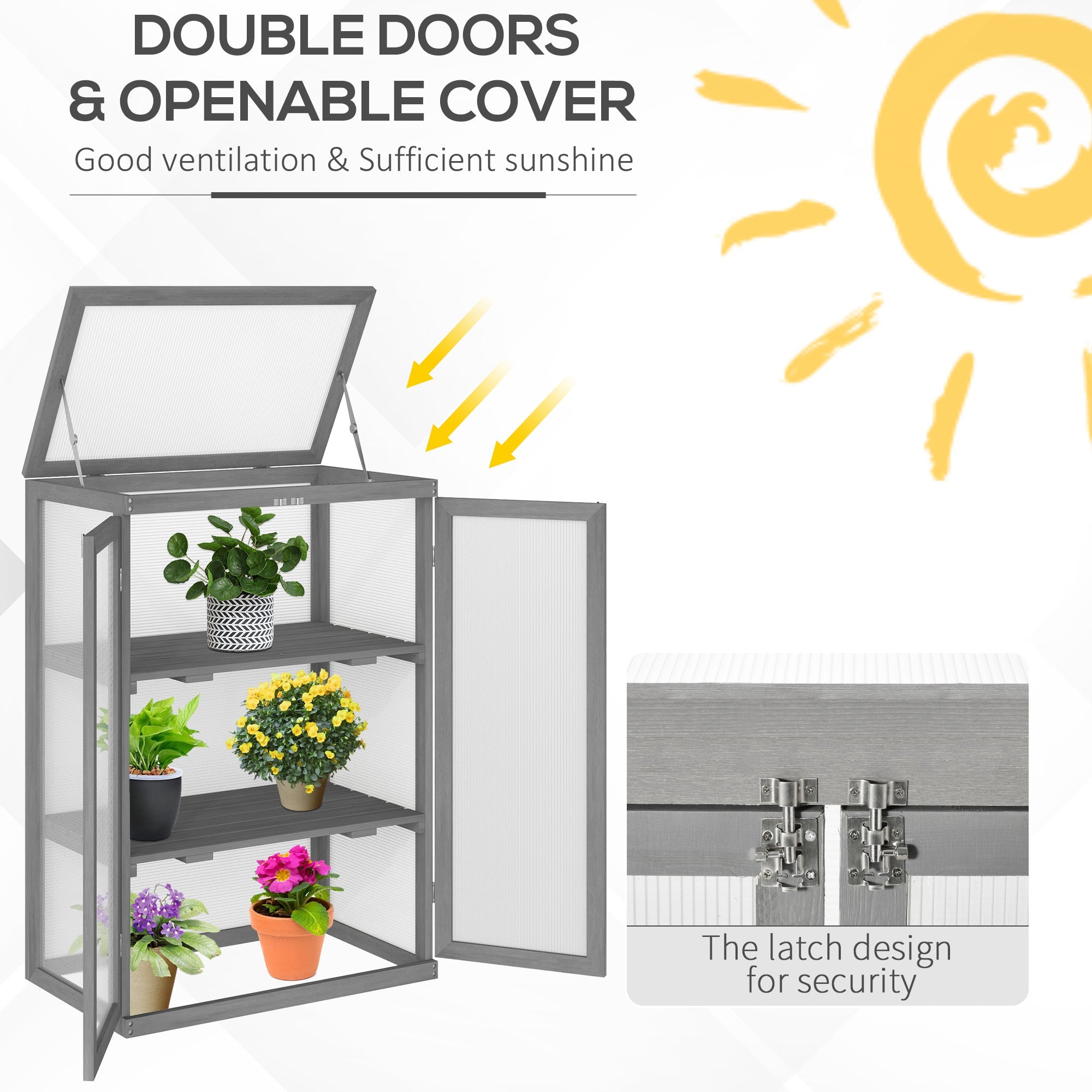 Outsunny 2 Tier Wooden Cold Frame Grow Box: Polycarbonate Portable Garden Grow House, Dark Gray