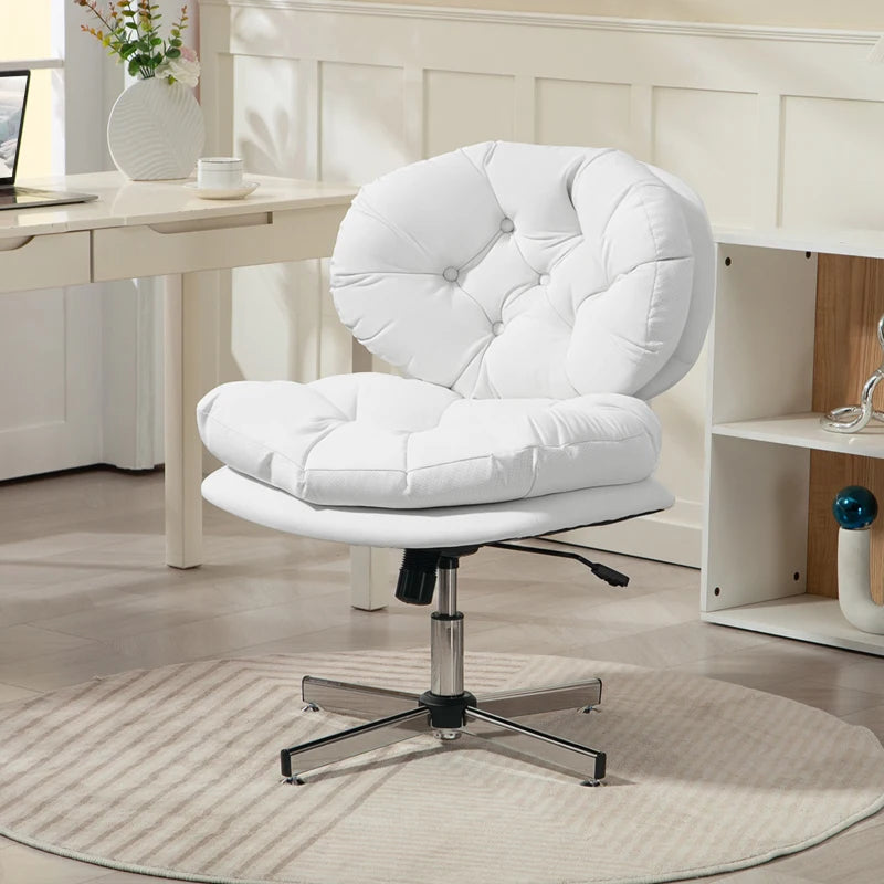 Computer Desk Chair, Armless Office Chair with Wide Padded Seat and Adjustable Height, White