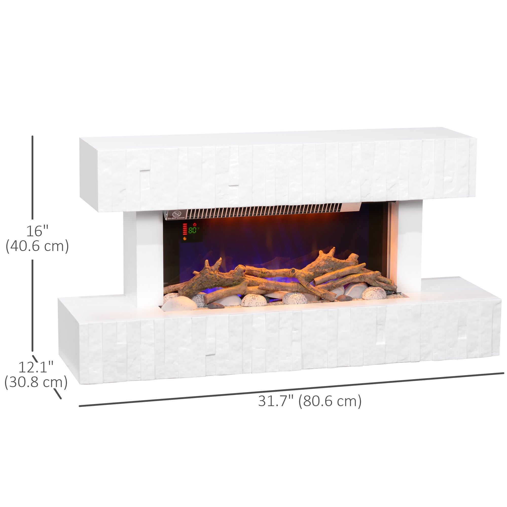 HOMCOM 32 Inches Freestanding Electric Fireplace with Mantel, 1500W Replaceable Fireplace Insert Heater with Timer, White