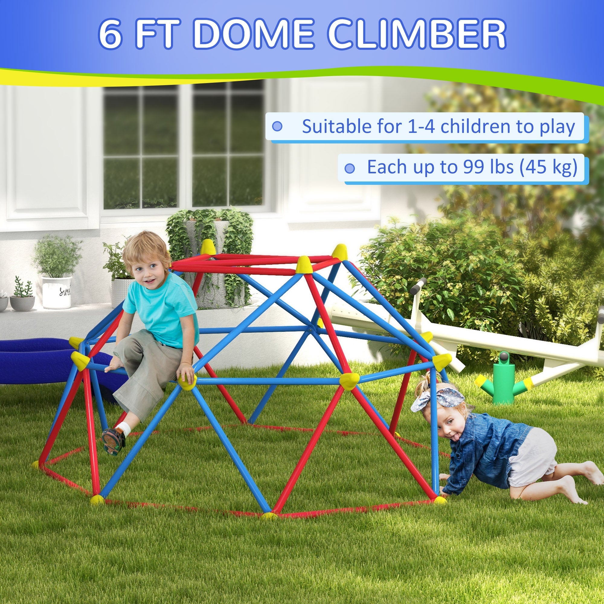 Outsunny Kids Climbing Dome - 6 FT Geometric Jungle Gym with Rust & UV-Resistant Steel, Supports up to 396 lbs, for Ages 3-8