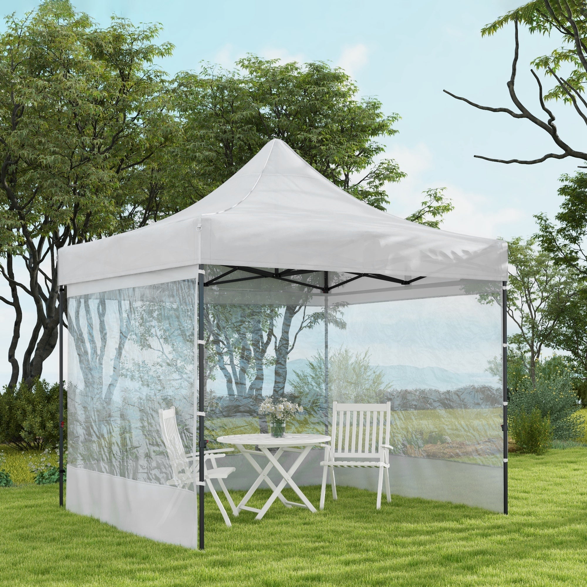 Outsunny 10' x 10' Pop Up Canopy Tent Gazebo with Wheeled Carry Bag and Sides, Height Adjustable for Outdoor, Patio, Garden