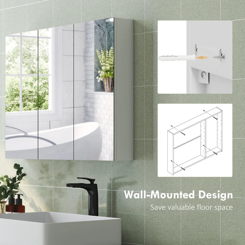 Three-Mirror Bathroom Medicine Storage Cabinet - White