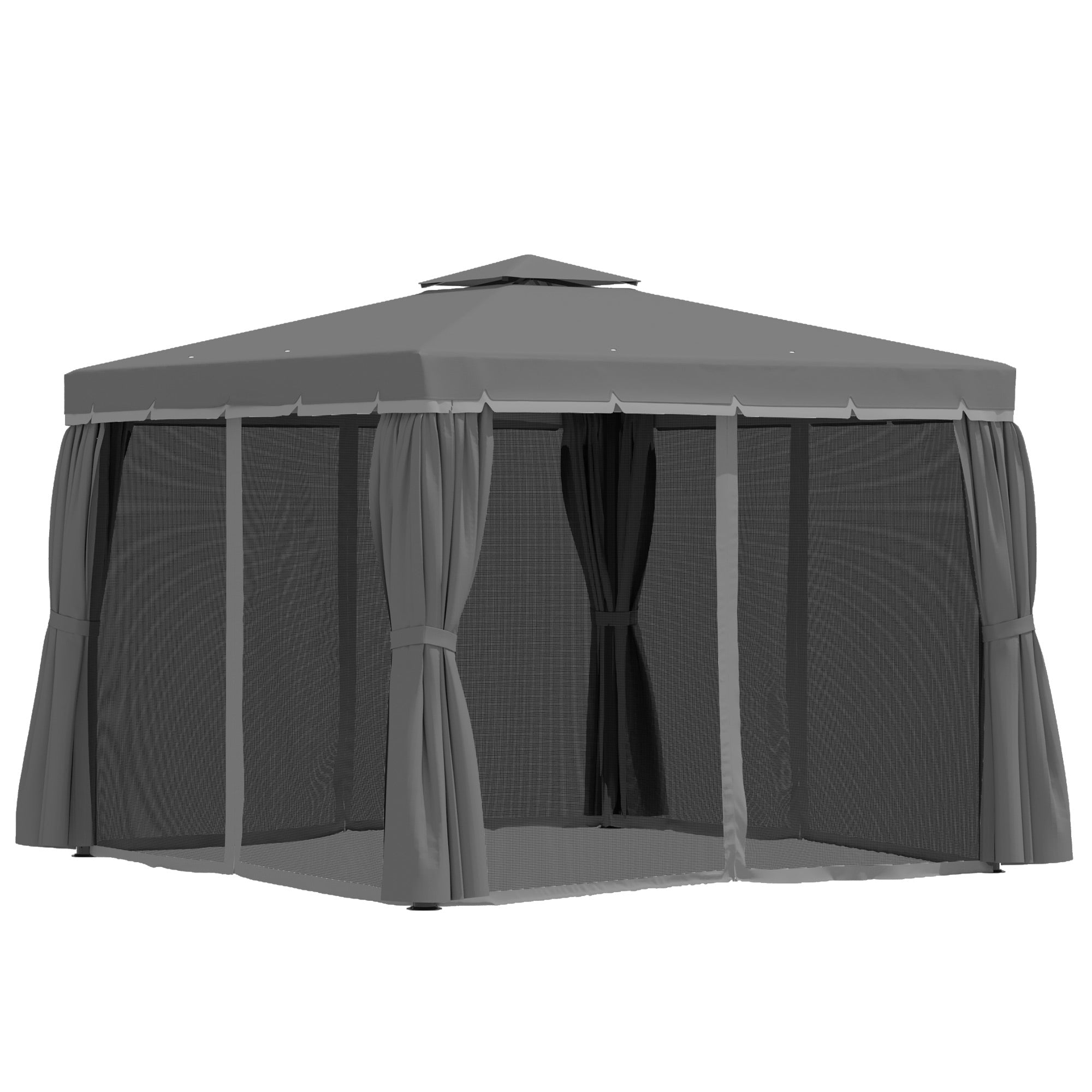 Outsunny 10' x 10' 2-Tier Outdoor Gazebo Canopy Tent with Zippered Mesh Sidewalls, Aluminum Frame for Patio, Backyard, Dark Grey