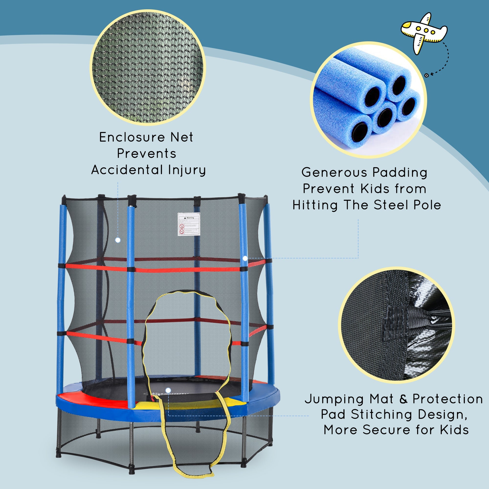 Outsunny Kids Trampoline: Φ55" Round, Safety Net, Indoor Bouncer, 3-6 Years, Steel Frame, Multi-Coloured