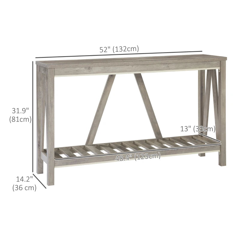 Farmhouse Entryway Table, Rustic Console Table with Storage Shelf for Living Room and Hallway, Distressed Grey