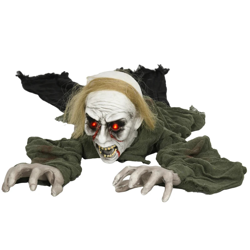 HOMCOM 66" Outdoor Halloween Crawling Zombie – Animated Prop with Sound Activation & Light-Up Eyes