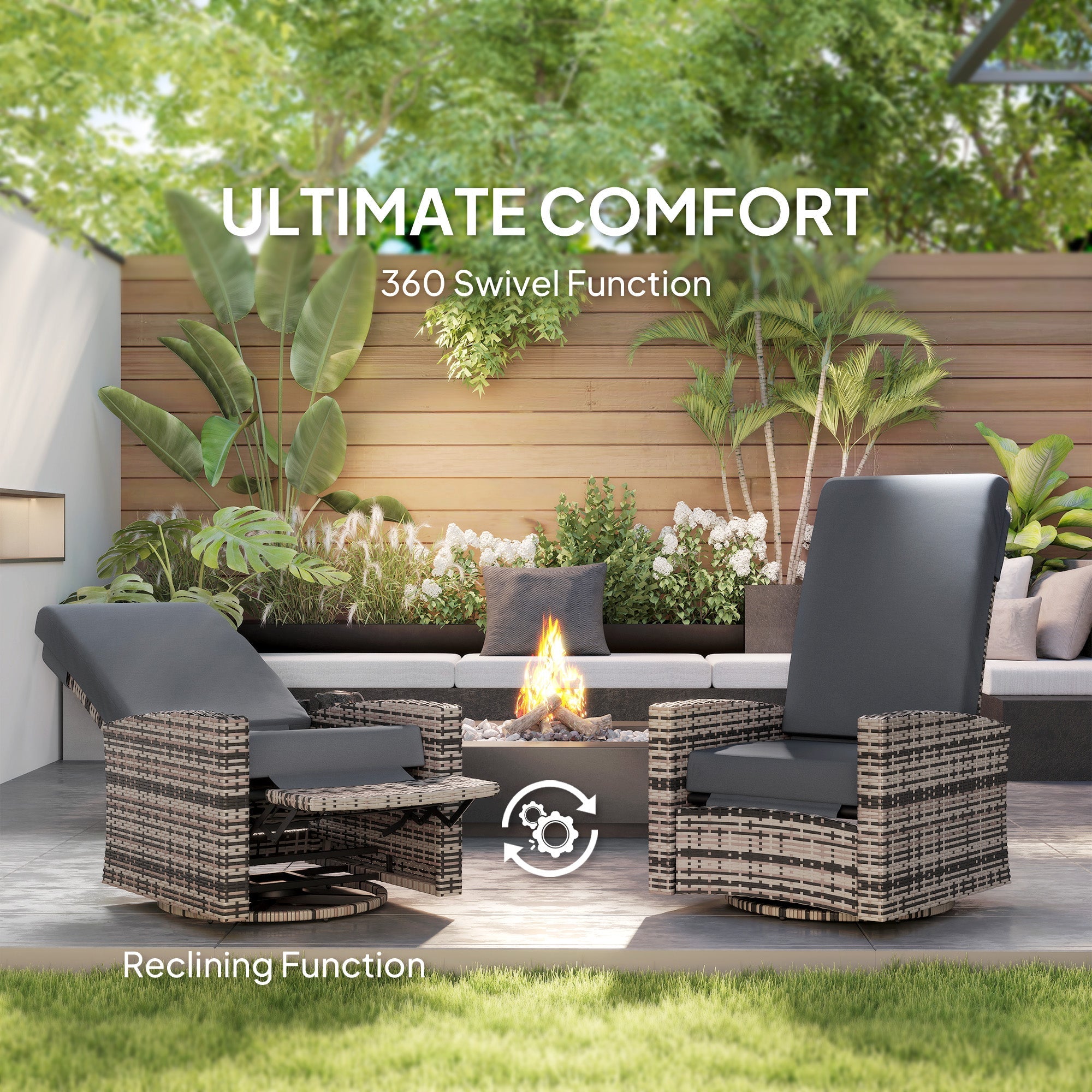 Outsunny Outdoor Rattan Wicker Lounge Chair with Footrest & Soft Cushion for Patio, Garden, Backyard, Grey