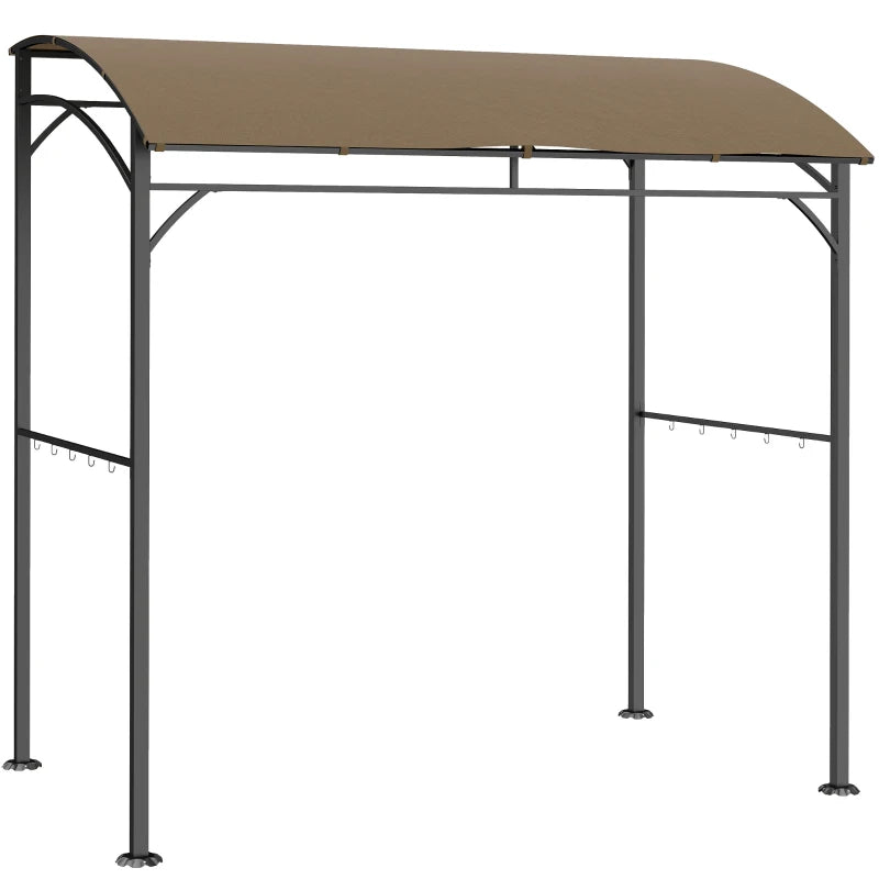 7' x 5' Garden Grill Canopy, BBQ Grill Gazebo Tent with Steel Frame and Hooks, Outdoor Sun Shade, Dark Coffee