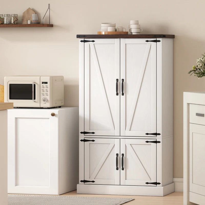 53.5" Pantry Cabinet, Kitchen Storage Cabinet with Adjustable Shelves, 6 Door Spice Racks for Dining Room, White