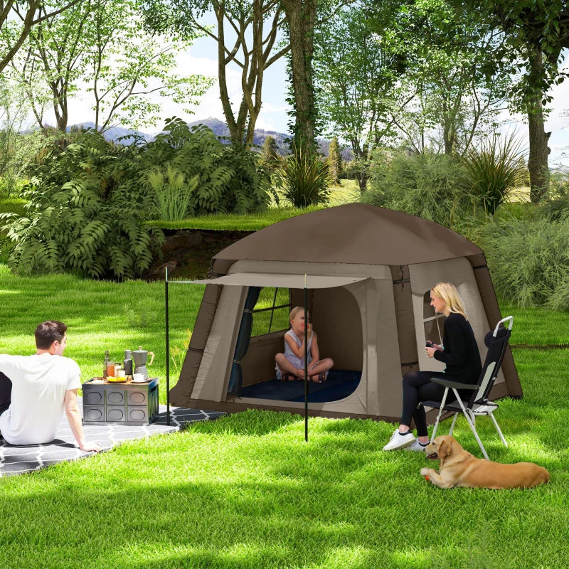 Inflatable Camping Tent, 1-2 Person Glamping Tent with Hand Pump, Blow Up Tent with Doors, Carry Bag, Khaki and Brown