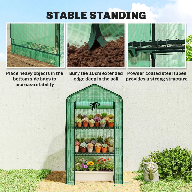 Mini Greenhouse with Screen Roof, Portable Small Greenhouse with Roll-Up Zipper Door, 27.6" x 19.7" x 50", Green