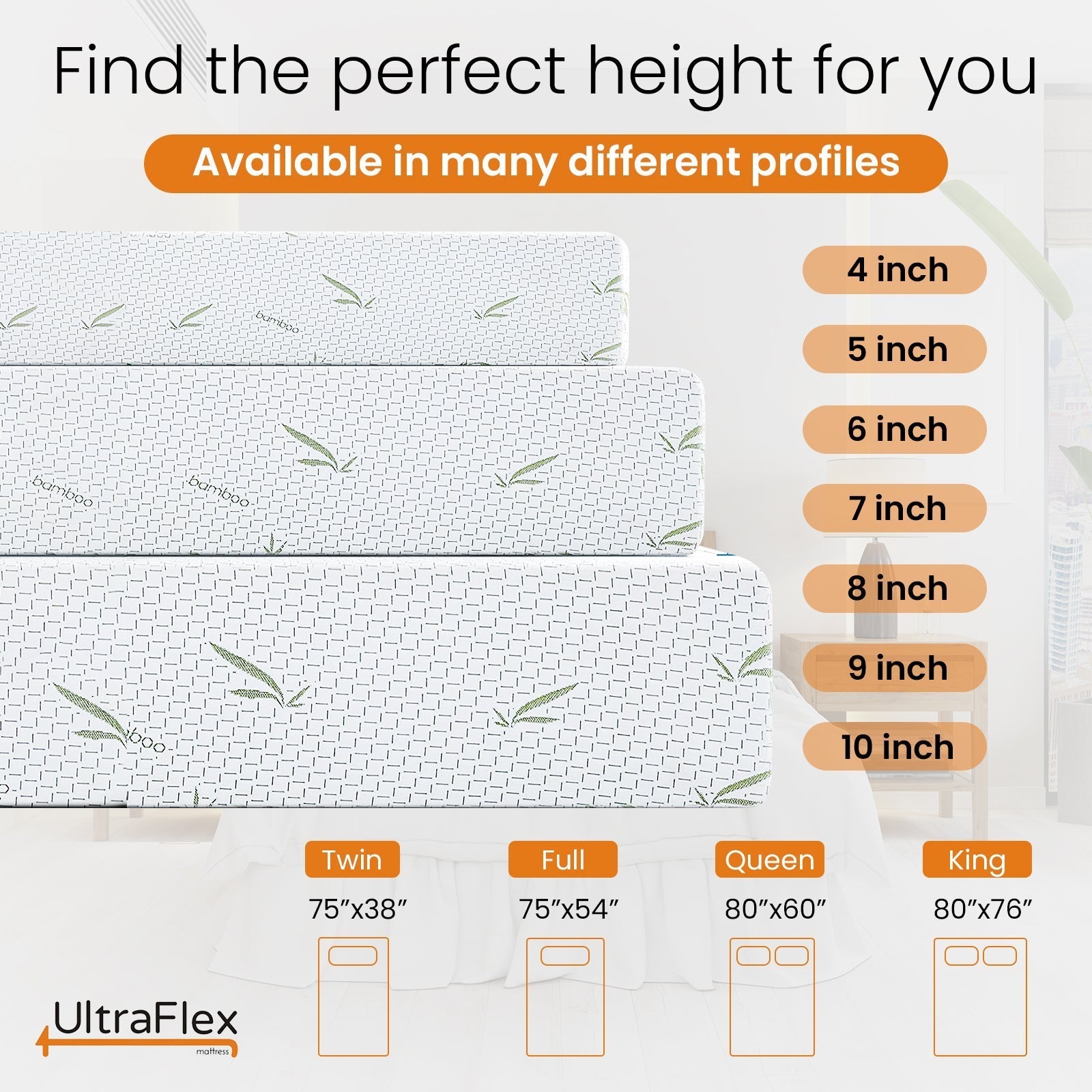UltraFlex SleepTight – Canadian Made- Gel Memory Foam Mattress | CertiPUR-US® Certified, Cooling, Pressure Relief, Medium Firm, Fiberglass-Free, Bamboo Cover | Ideal for Bunk Beds, RVs & All Frames | Spinal Support & Motion Isolation