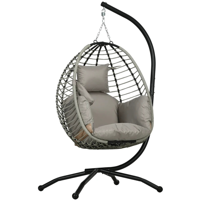 Outdoor Hanging Egg Chair with Thick Padded Cushion, Patio Swing Chair, Grey